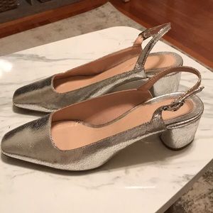 Zara Silver Kitten Stacked Heel Size 39